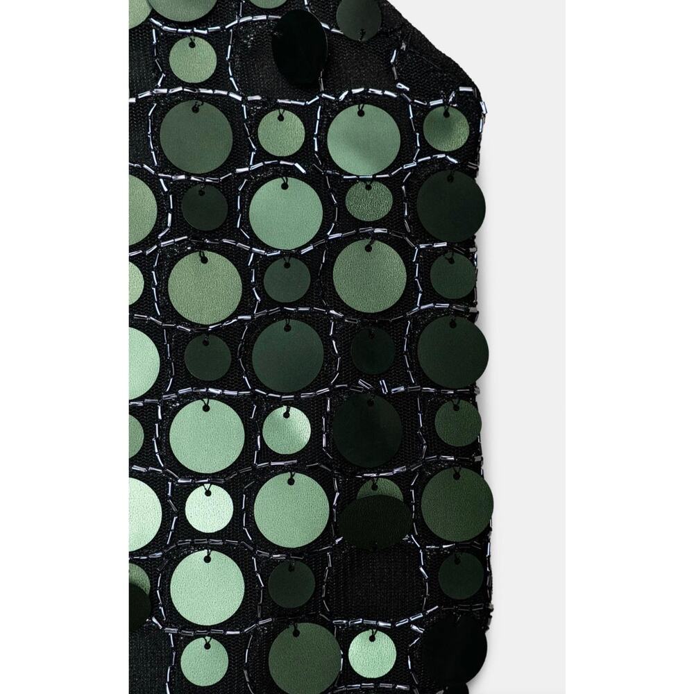 Zara Dark Green Sequin Halter Top Handkerchief Asymmetric Size XL - Picture 4 of 6